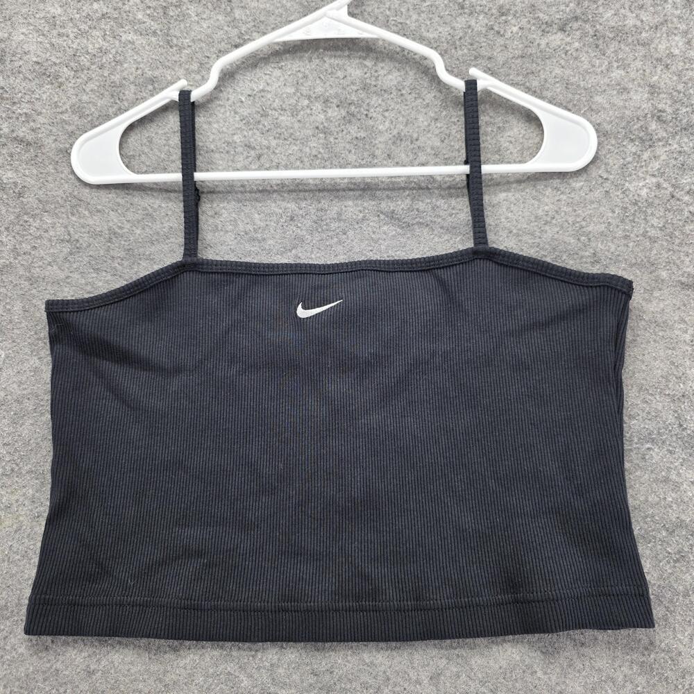 Nike Tank Top Womens Large Black Ribbed Tight Fit Camisole Crop DM6737-010